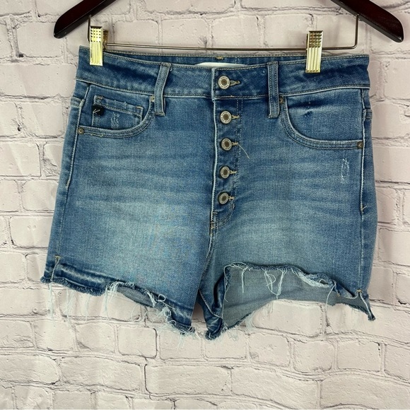 KanCan button fly denim Jean Shorts Distressed cotton blend stretch sz large - Picture 1 of 8